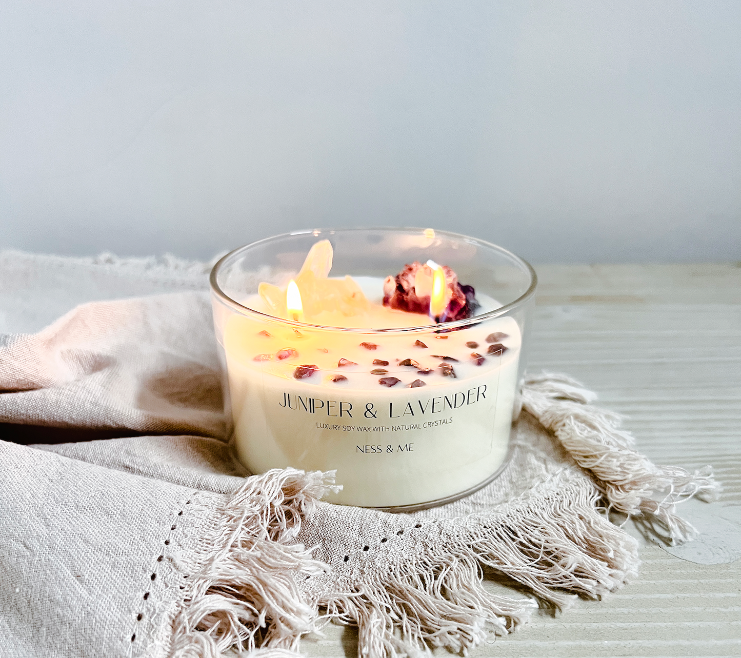 Luxury 2-Wick Crystal Soy Wax Candle 280g  - Lavender & Juniper